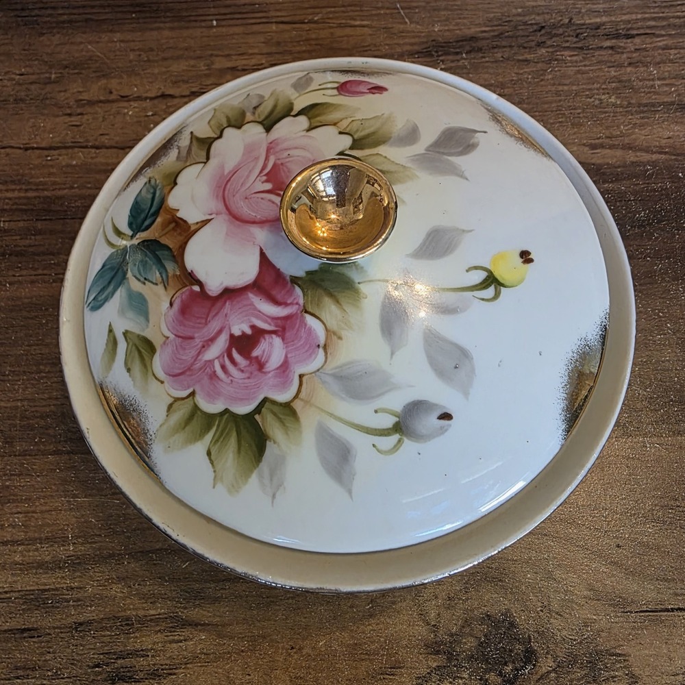 Round Dish with Lid 6" Floral Gold Trim Colorful 62/17R Vintage Japanese Rose